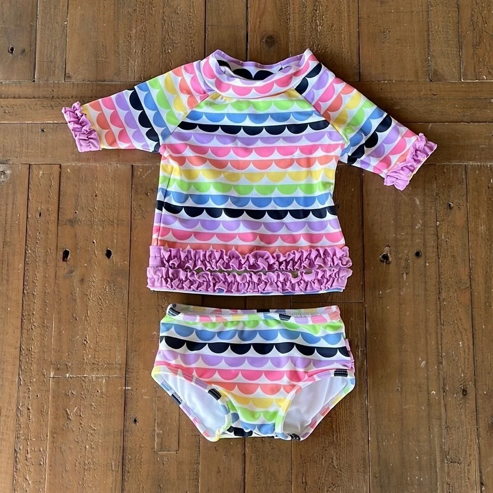 Rufflebutts scalloped rainbow two piece swimsuit